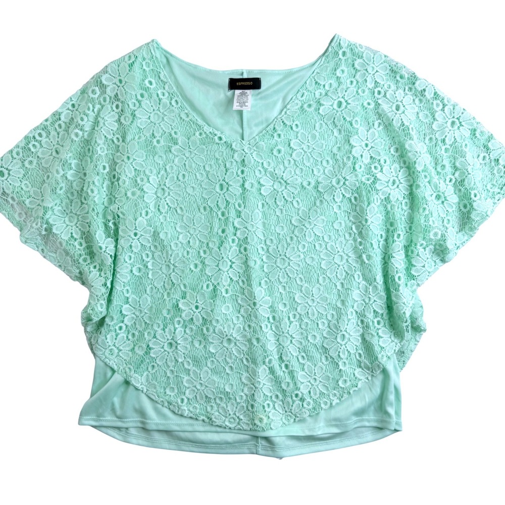 Espresso Women Mint Green Floral Lace Overlay V-Neck‎ Poncho Top PXL PET19655